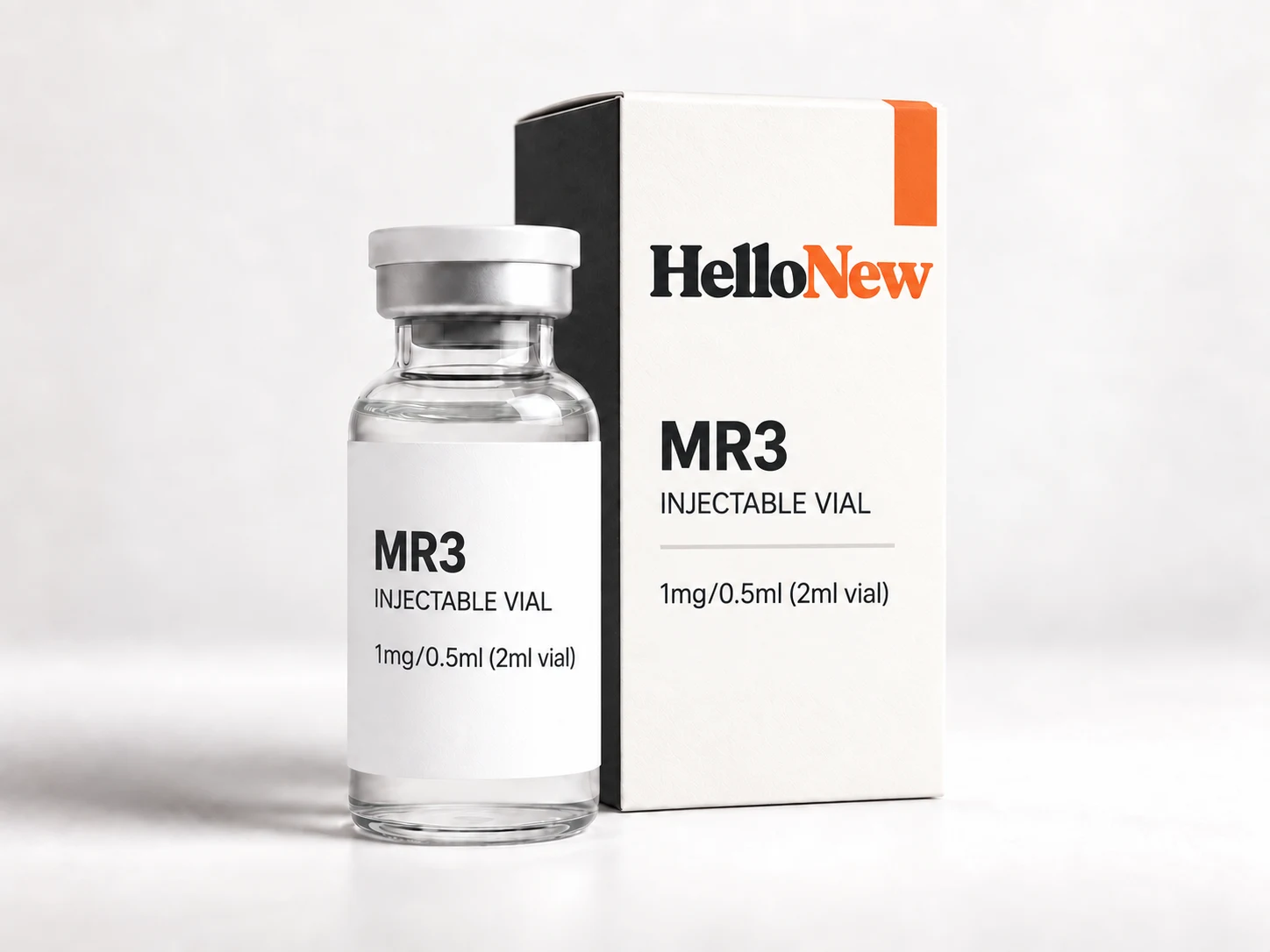 MR3: HelloNew carton and unbranded injectable vial packaging illustration